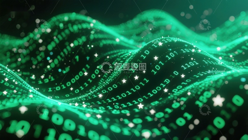 高清大图下载【趣麦麦图】绿色二进制数据波浪流动
