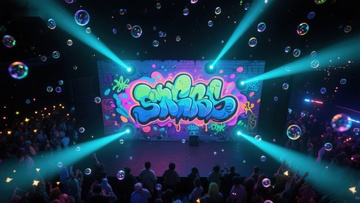 霓虹灯光下的彩色涂鸦舞台