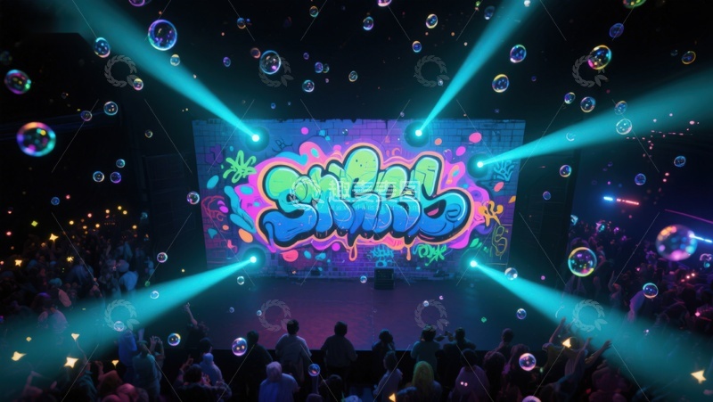 高清大图下载【趣麦麦图】霓虹灯光下的彩色涂鸦舞台