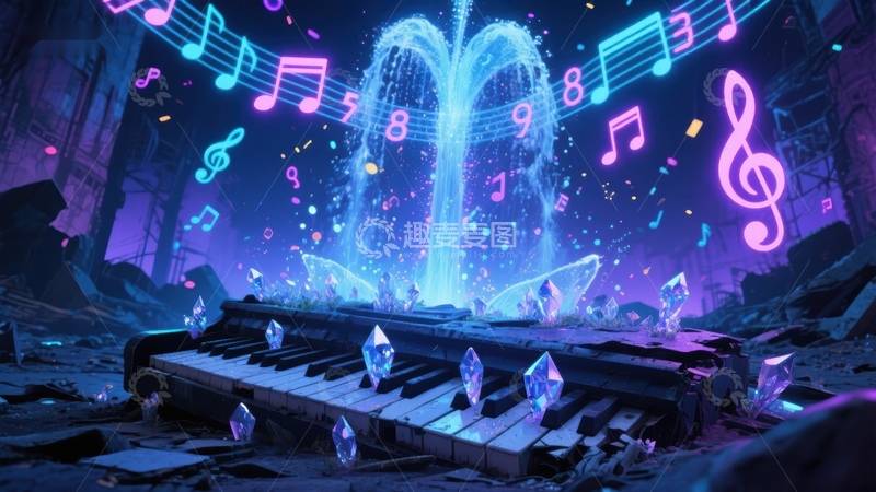高清大图下载【趣麦麦图】音乐喷泉与键盘的奇幻场景