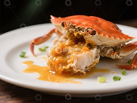 美味蟹肉料理，精致摆盘