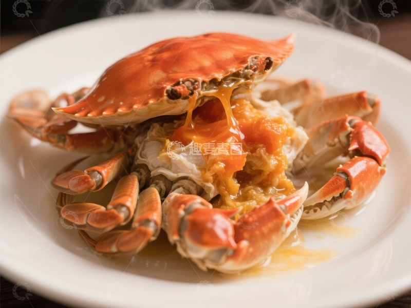 高清大图下载【趣麦麦图】蒸蟹热气腾腾，鲜美诱人