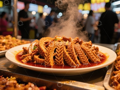 热气腾腾的麻辣牛肚美食