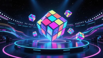 霓虹灯光下的魔方舞台