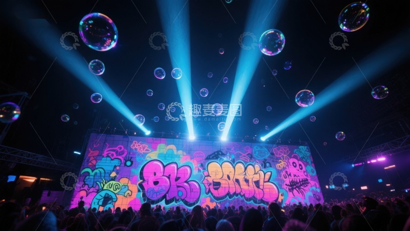 高清大图下载【趣麦麦图】霓虹灯光下的泡泡派对