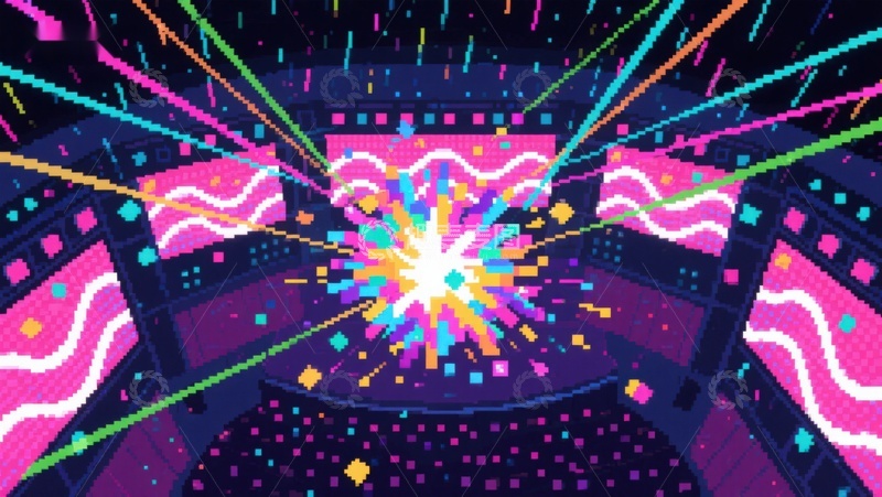 高清大图下载【趣麦麦图】霓虹灯光效的像素艺术场景