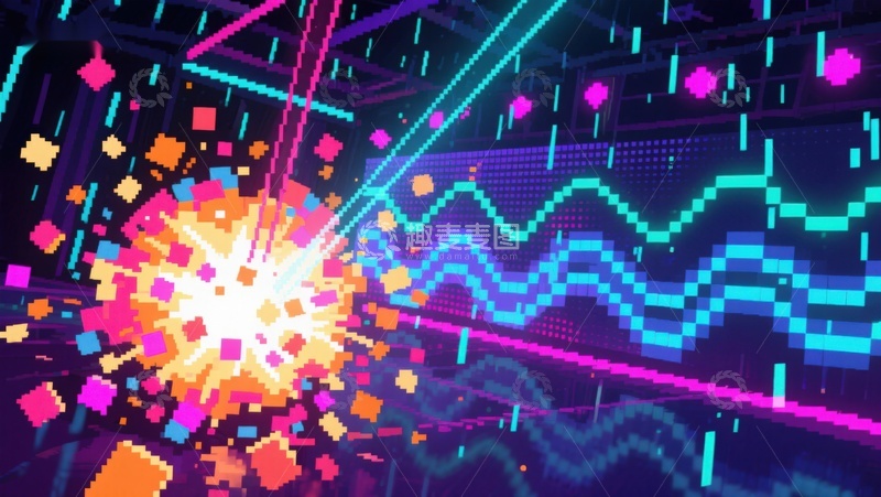 高清大图下载【趣麦麦图】霓虹色彩爆炸的数字艺术场景