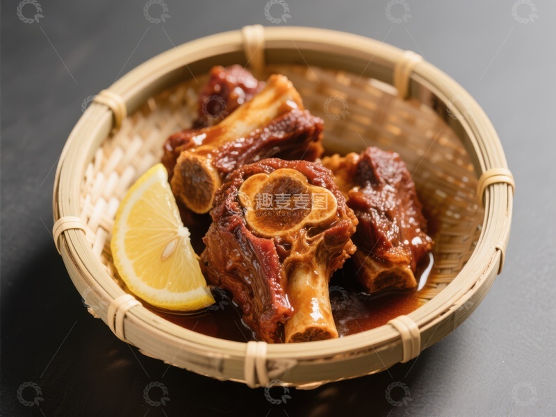 高清大图下载【趣麦麦图】竹篮盛装的美味炖排骨