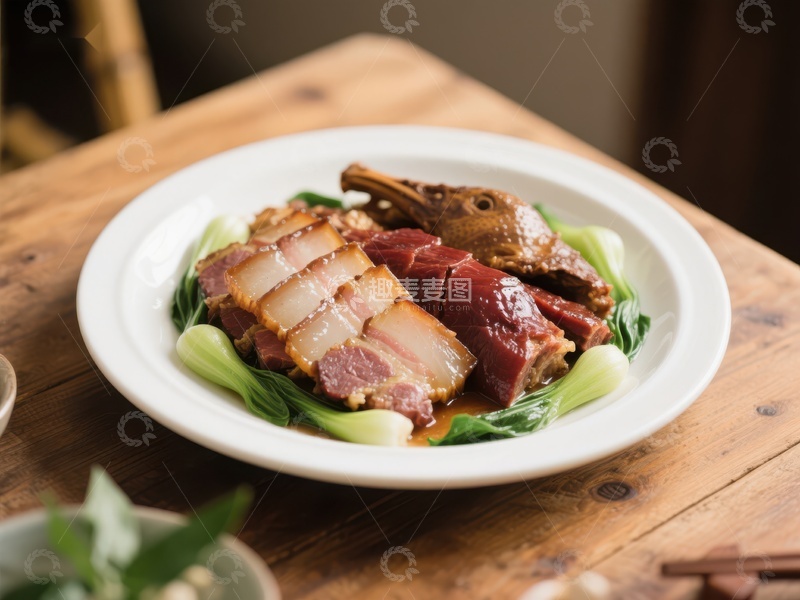 高清大图下载【趣麦麦图】精美中式拼盘：肉食与青菜的完美结合
