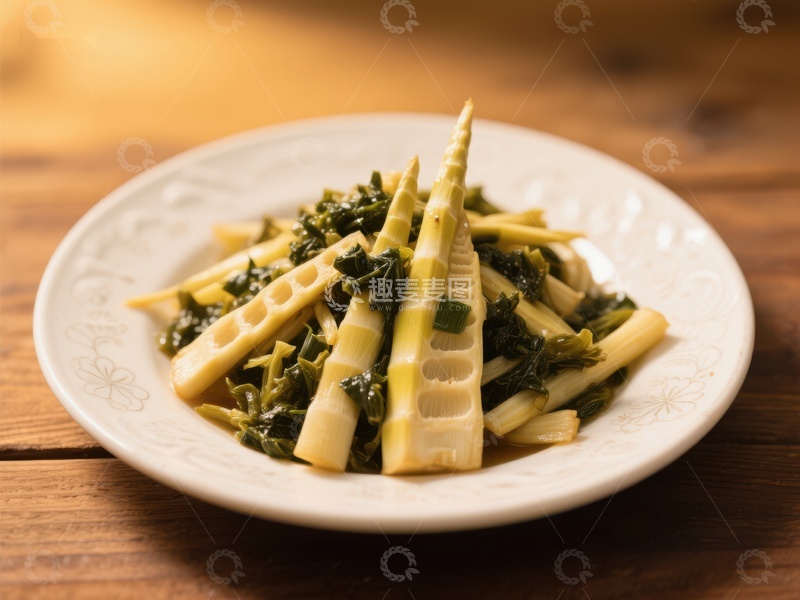 高清大图下载【趣麦麦图】竹笋炒菜心，清新美味佳肴