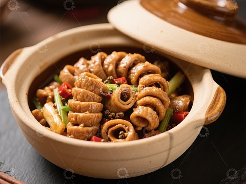 砂锅鱿鱼圈美食特写