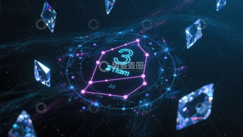 高清大图下载【趣麦麦图】数字3与钻石环绕的宇宙场景