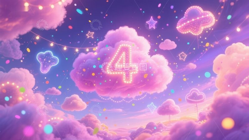 高清大图下载【趣麦麦图】梦幻云朵上的数字4