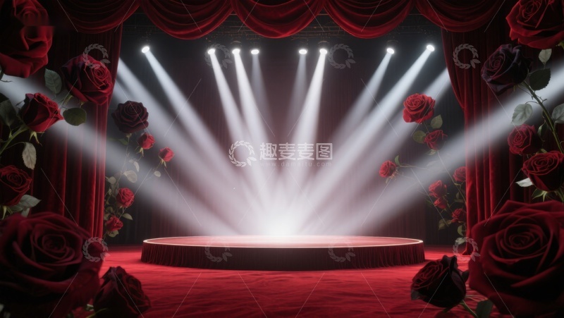 高清大图下载【趣麦麦图】华丽舞台灯光与玫瑰装饰