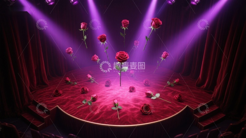 高清大图下载【趣麦麦图】舞台上的玫瑰与紫色灯光