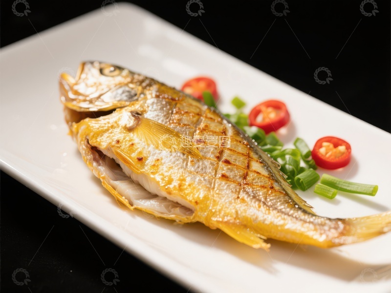 高清大图下载【趣麦麦图】煎制金黄鱼配蔬菜