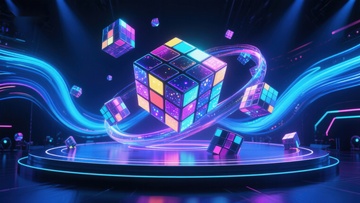 霓虹光影中的魔方舞动