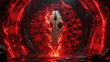 神秘符号环绕的发光骷髅