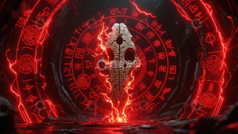 高清大图下载【趣麦麦图】-神秘符号环绕的发光骷髅