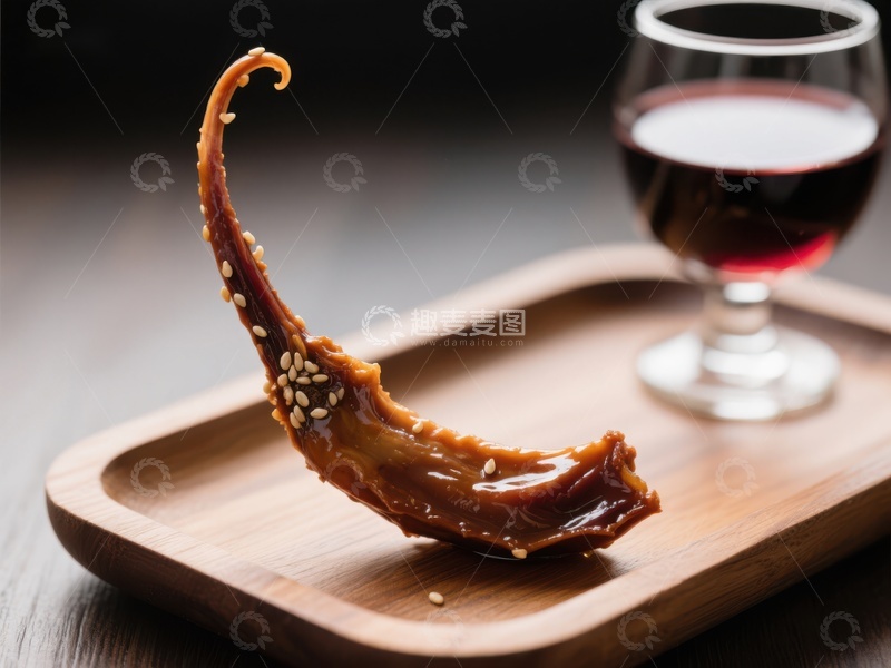高清大图下载【趣麦麦图】蜜汁鸭舌配红酒，精致美食享受