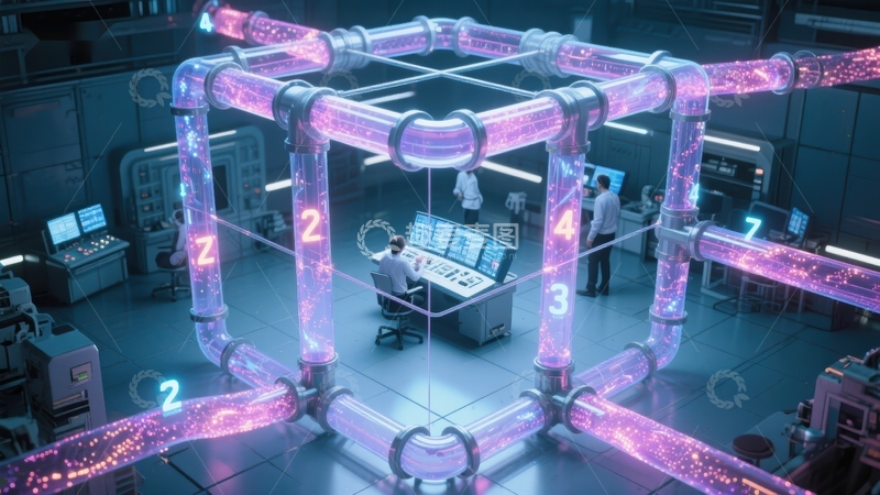 高清大图下载【趣麦麦图】未来科技控制室中的数据管道网络