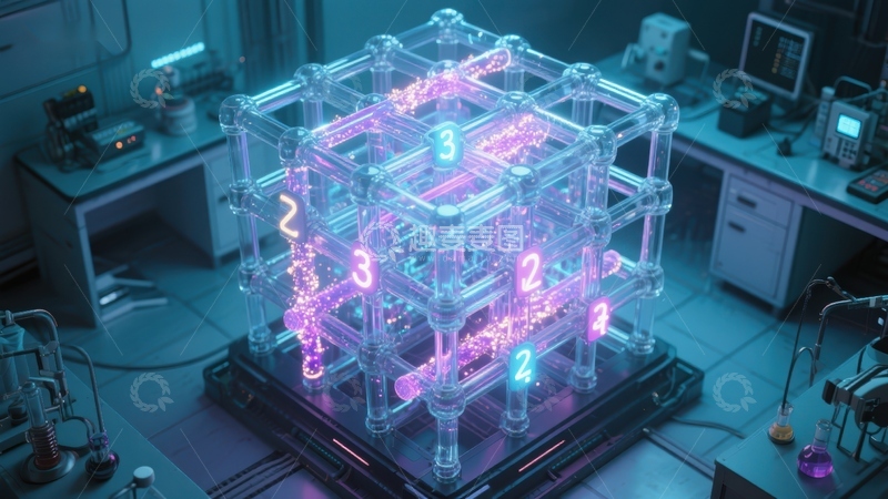 高清大图下载【趣麦麦图】实验室中的未来科技立方体