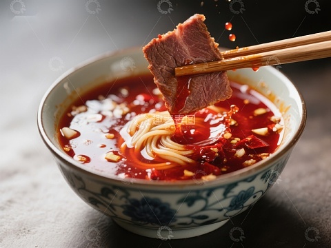 红油辣面与牛肉的美味瞬间