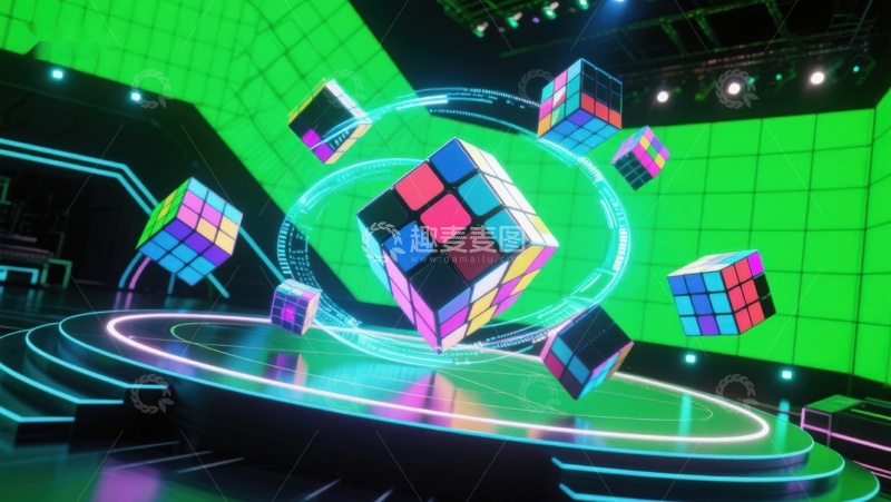 高清大图下载【趣麦麦图】魔方旋转舞台科技感展示