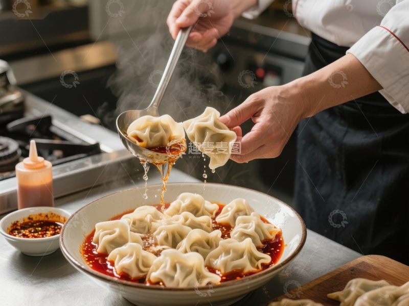 高清大图下载【趣麦麦图】厨师精心制作热腾腾的水饺