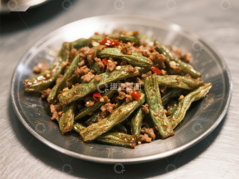 高清大图下载【趣麦麦图】干煸四季豆配肉末