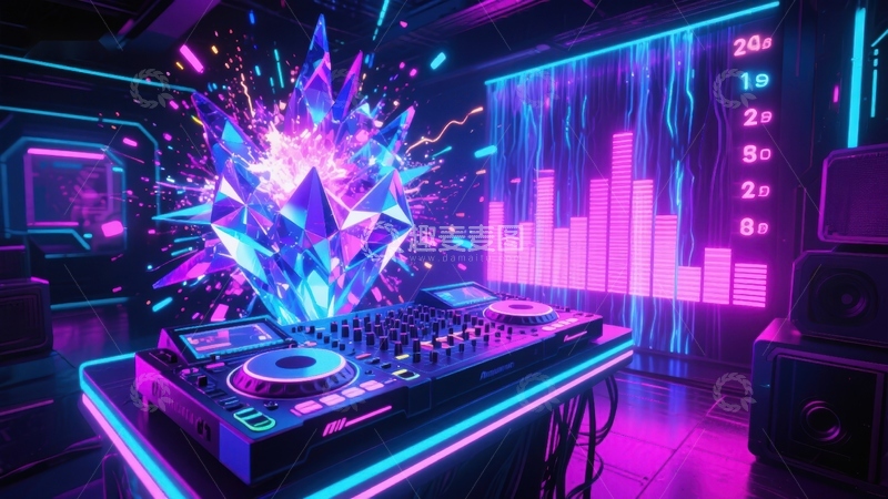 高清大图下载【趣麦麦图】未来感DJ台与炫彩光效