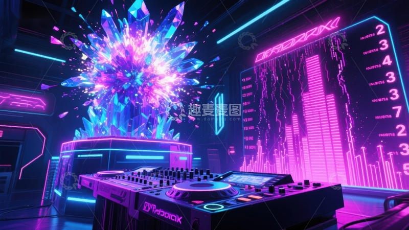 高清大图下载【趣麦麦图】霓虹灯光下的DJ台与视觉特效