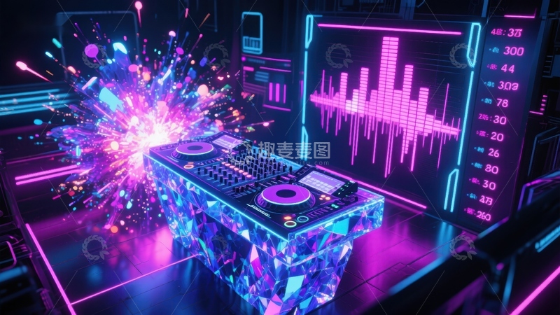 高清大图下载【趣麦麦图】未来感DJ台与炫彩音波