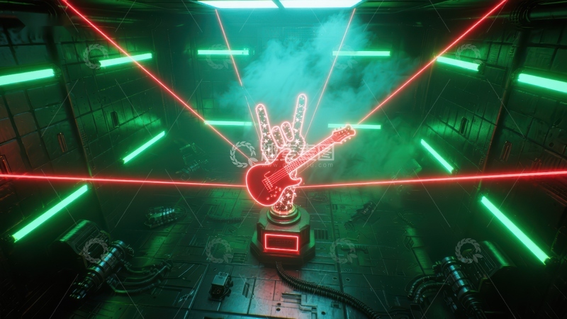 高清大图下载【趣麦麦图】霓虹灯光下的未来吉他装置