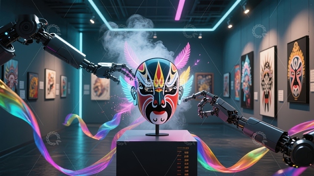 机械臂操作下的京剧脸谱艺术展示