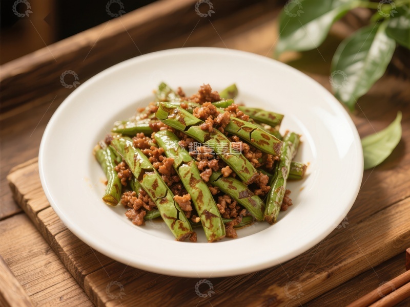 高清大图下载【趣麦麦图】干煸四季豆配肉末