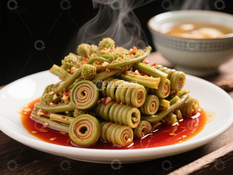 高清大图下载【趣麦麦图】香辣竹笋卷配红油，热气腾腾