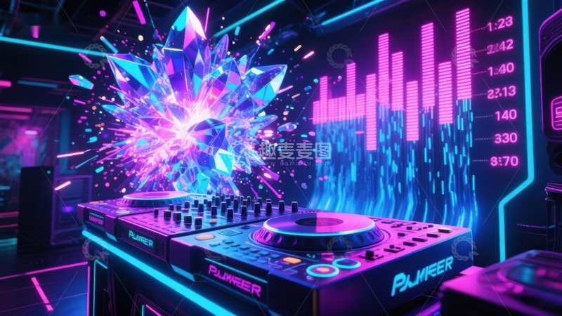 高清大图下载【趣麦麦图】未来感DJ台与炫彩音波