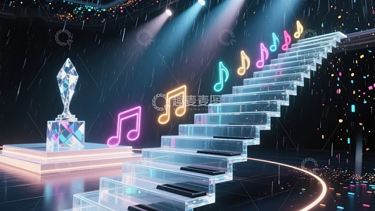 音乐阶梯与奖杯的梦幻场景
