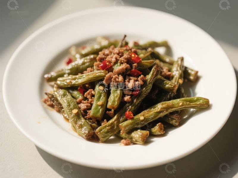 高清大图下载【趣麦麦图】干煸四季豆配肉末