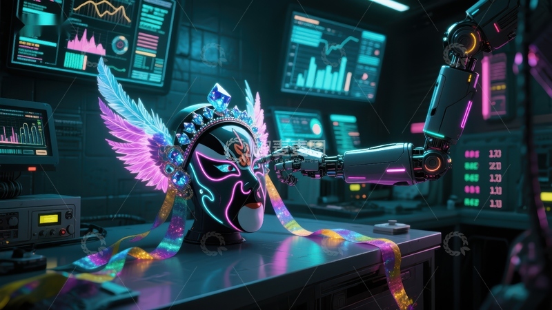 高清大图下载【趣麦麦图】机械臂操作未来风格面具