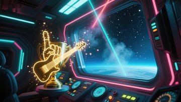 太空舱内的霓虹吉他雕塑