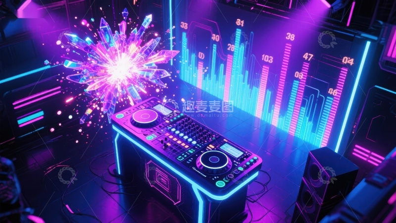 高清大图下载【趣麦麦图】未来感DJ台与炫彩音波