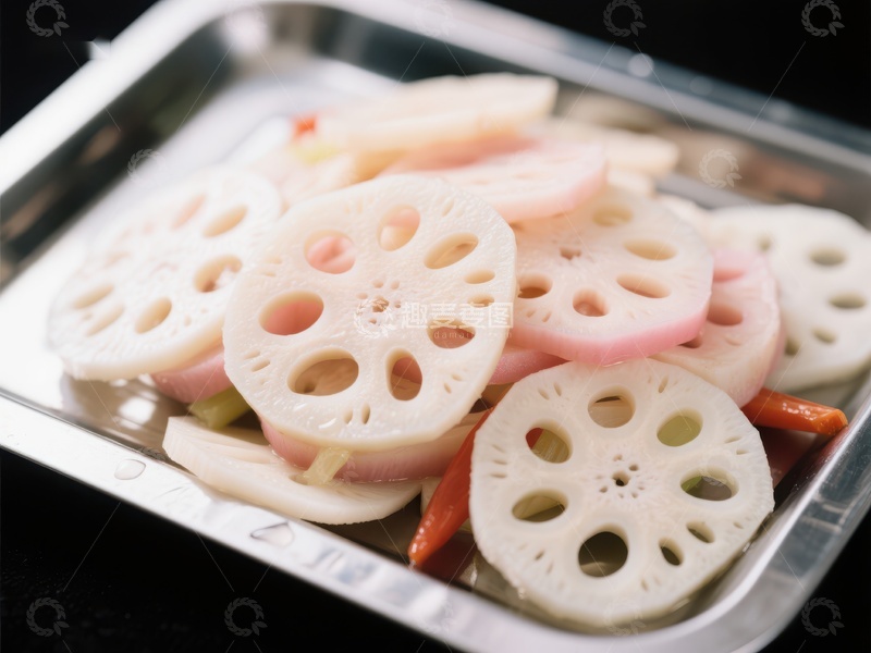 高清大图下载【趣麦麦图】莲藕切片与红椒搭配的食材准备