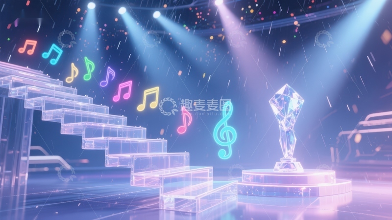 高清大图下载【趣麦麦图】音乐奖杯与音符的梦幻舞台