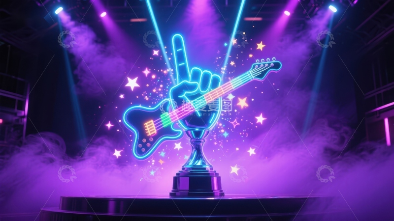 高清大图下载【趣麦麦图】霓虹吉他奖杯舞台展示