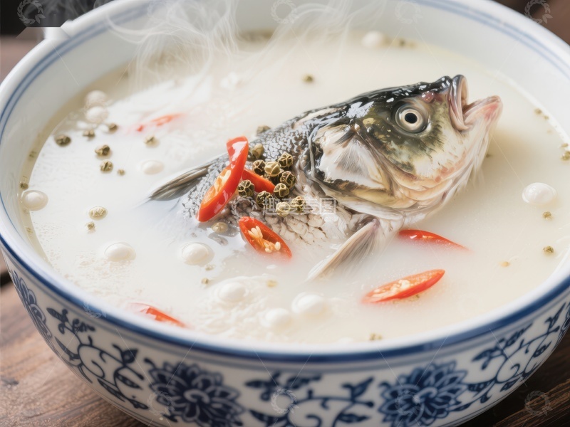 高清大图下载【趣麦麦图】鲜美鱼头汤，热气腾腾
