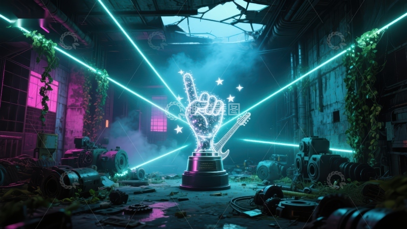 高清大图下载【趣麦麦图】霓虹光影中的未来雕塑