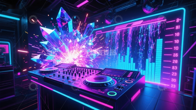 高清大图下载【趣麦麦图】未来感DJ台与炫彩光效