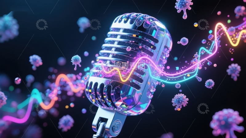 高清大图下载【趣麦麦图】炫彩麦克风与音波的奇幻碰撞